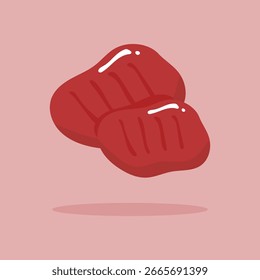 Bife de carne isolado em um fundo vermelho.