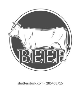 Beef and steak labels. butcher shop. cow. natural milk
