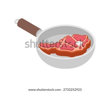 beef steak with marbled fat shaped like the geographical map of Austria. Creative food concept for Austrian cuisine, national meat production, or European export trade. Isolated vector illustration in a frying pan