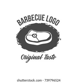 Beef Steak Meat Barbecue Restaurant Logo Retro Hipster Vintage Design Style. Vector Logo Template with Solid Grunge Background