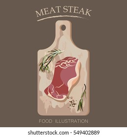 Beef steak meat with salad for barbecue vector illustrator. Kitchen outdoor design.