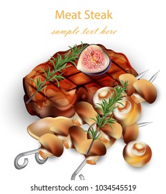 Beef Steak and mushrooms Vector realistic. 3d illustrations