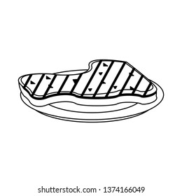 Beef steak on dish cartoon in black and white