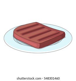 Beef steak on a plate icon. Cartoon illustration of beef steak on a plate vector icon for web