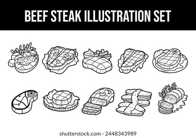 Juego de Ilustración vectorial de boceto de filete de ternera