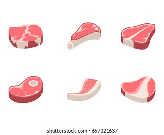 Beef steak raw meat food red fresh cut butcher uncooked chop barbecue bbq slice ingredient vector illustration
