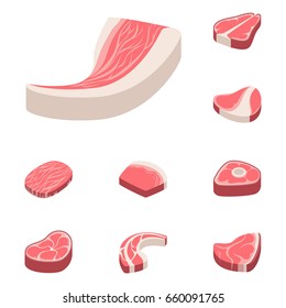 Beef steak raw meat food red fresh cut butcher uncooked chop barbecue bbq slice ingredient vector illustration