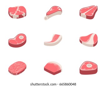 Beef steak raw meat food red fresh cut butcher uncooked chop barbecue bbq slice ingredient vector illustration