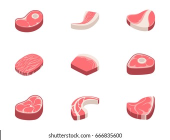 Beef steak raw meat food red fresh cut butcher uncooked chop barbecue bbq slice ingredient vector illustration