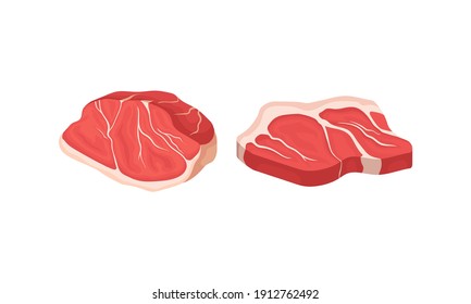 Beef Steak as Raw Meat Product for Cooking and Eating Vector Set