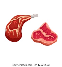 Filete de ternera en estilo de dibujos animados. Colección de juegos de carne. Tienda de alimentos o porciones de carne ilustración vectorial