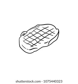 Carne de ternera con icono del doodle dibujado a mano en el contorno del humo. Dibujo vectorial de carnes de ternera para impresión, web, móviles e infografías aisladas en fondo blanco.