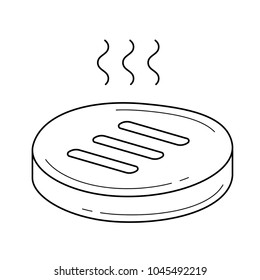 Beef steak with smoke line icon isolated on white background. Vector line icon of beef steak for infographic, website or app.