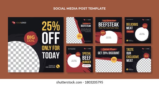 Beef steak social media post template. Food banner for restaurant and cafe