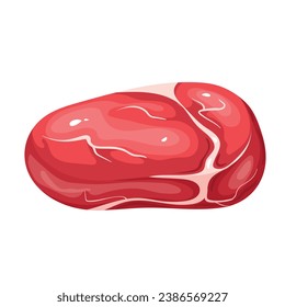 Rindsteak, Vektorgrafik. Cartoon einzeln auf einem Rohstriploin oder New York, Kuhfleischschnitt mit Fettstreifen und Marmorstruktur, frische Lebensmittelzutaten und Fleischerzeugnisse