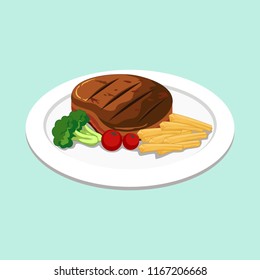 Beef Steak With Vegetables Illustration Vector 