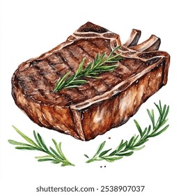 Beef Steak watercolor clipart illustration