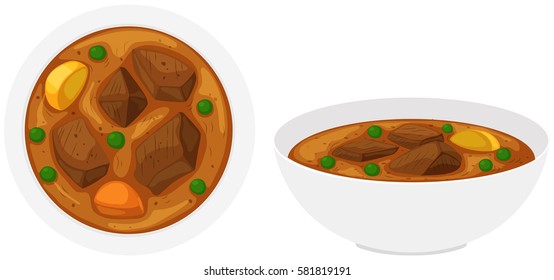 Beef stew in bowls illustration