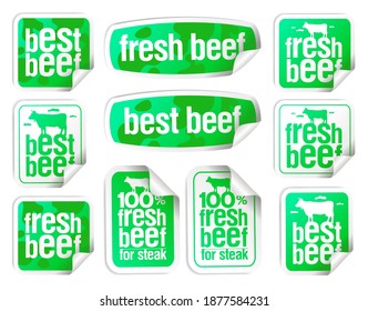 Beef stickers vector set - best beef, fresh beef, etc. Meat and steak emblems collextion