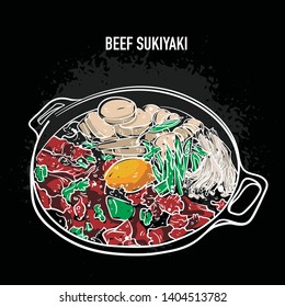 Beef Sukiyaki hot pot vector