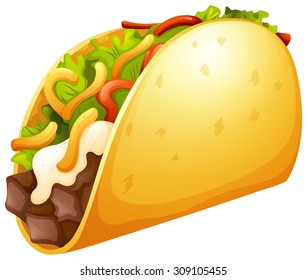 Beef taco with vegetables illustration