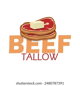 Beef Tallow Day Event Food Banner. Eine Scheibe Rindfleisch mit fettem Öl und fett Text auf weißem Hintergrund zu feiern am 13. Juli