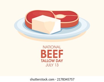 Beef Tallow Day vector. Beef steak and a cube of lard icon vector. Beef fat block illustration. July 13. Important day