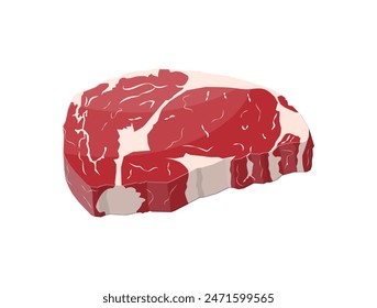 Lomo de ternera. Rebanada de carne, carne fresca. Chuleta de cerdo cruda. Ilustración vectorial en estilo plano