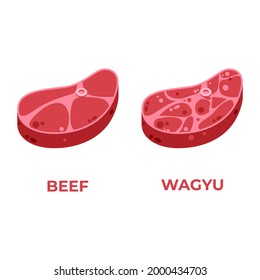 Beef and Wagyu (Japanese Beef) comparison illustration vector