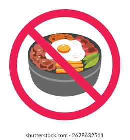Beef yakiniku forbidden sign vector. Japanese food prohibition symbol. Perfect for use in signage, dietary restriction icons, allergy alerts, or no meat food zones.