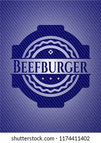 Beefburger badge with denim background