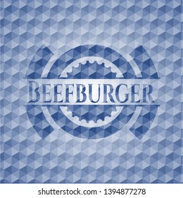 Beefburger blue hexagon badge. Vector Illustration. Detailed.