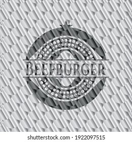 Beefburger silver color emblem. Scales pattern. Vector Illustration. Detailed. 