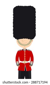 Beefeater English soldier stands alone on a white background