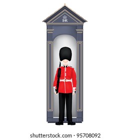 Beefeater soldier in guardhouse-London-symbols-very detailed iso