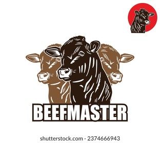 BEEFMASTER HEAD COW LOGO, silhouette of great cattle face vector illustrations. this image is perfect used as icon banner or poster etc.