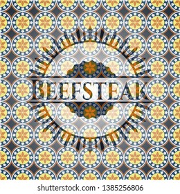 Beefsteak arabic emblem background. Arabesque decoration.