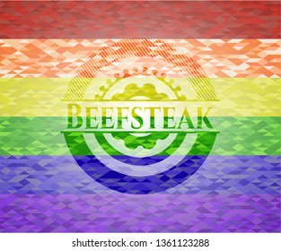 Beefsteak emblem on mosaic background with the colors of the LGBT flag
