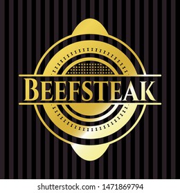 Beefsteak gold emblem or badge. Vector Illustration. Detailed.