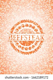 Beefsteak orangefarbene Kachelhintergrund. Quadratisches geometrisches Mosaik nahtloses Muster mit Emblem im Inneren.