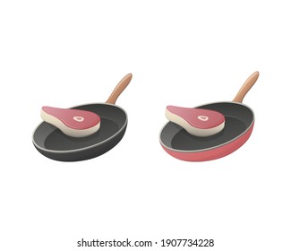 Pan de bistec. Isométrica ilustración vectorial. Carne para la cena. Cocinando carne. Aislado sobre fondo blanco.