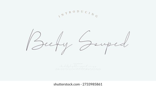 Beefy Souped, Hand drawn vector alphabet. Modern monoline signature script font. Elegant Signature Font. Best Alphabet Beautiful Calligraphy Signature Font
