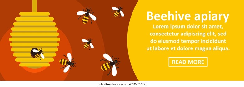 Beehive apiary banner horizontal concept. Flat illustration of beehive apiary banner horizontal vector concept for web