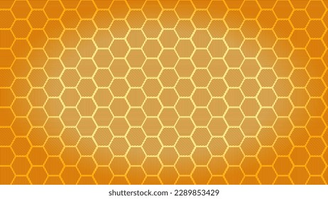 Beehive background. Gold, Yellow and Orange. Honeycomb, hexagonal cells pattern. Bee hives. Honeycomb grid. Hexagons on golden background