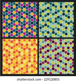 Beehive backgrounds in four different color palettes.