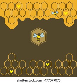 Beehive and bee. Hand drawn seamless cartoon pattern with honey bees and hives. Doodle drawing. Vector illustration. 