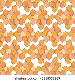 Beehive and bee. Hand-drawn seamless cartoon pattern with honey bees and hives. Vector illustration.