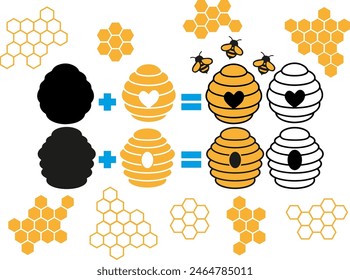 Beehive Bee Honey Vector of Set