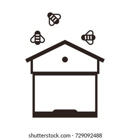 Beehive and bees. Beekeeping symbol