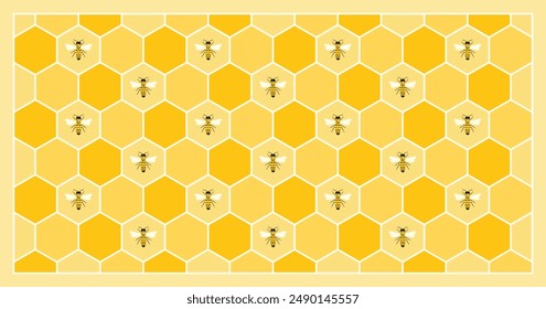 Beehive with bees, seamless pattern.